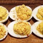 Image of 6 deviled eggs on serving dish