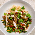 Bowl of steak, rice, and kale slaw