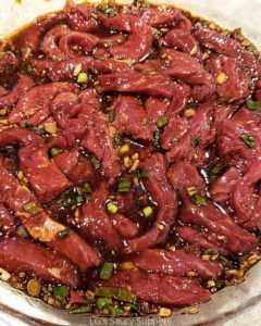 Steak strips in a marinade of Korean Sauce